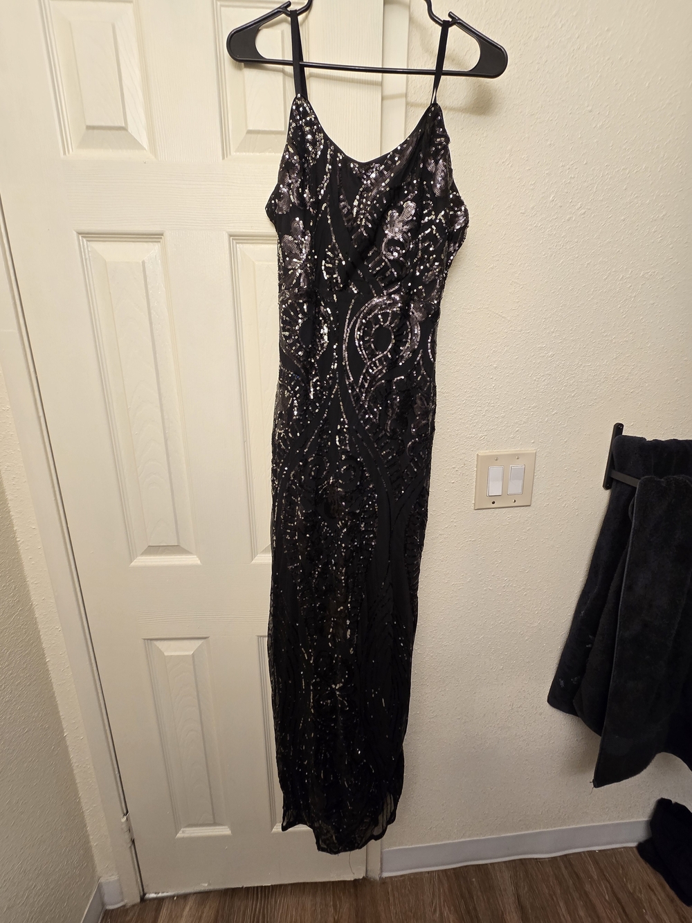 Fashion Nova Black Sequin Maxi Slip Dress